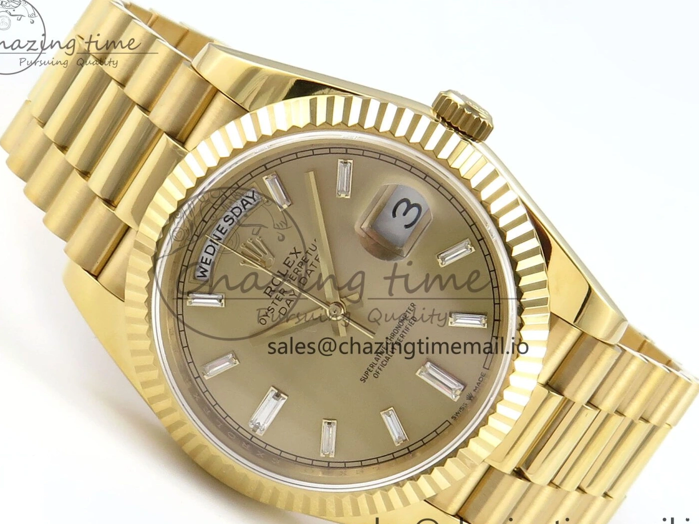 MiroTime 0129 Contemporary Day Date 128238 36mm YG KF 1:1 Best Edition YG Crystal Dial On President Bracelet A2836 (Gain Weight) 646